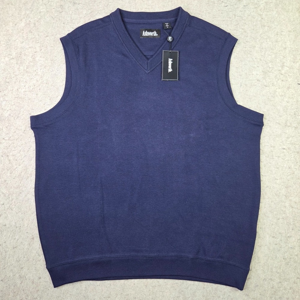 Ashworth Golf V-Neck Sweater Vest Mens L Navy Blue Pullover Sleeveless NEW